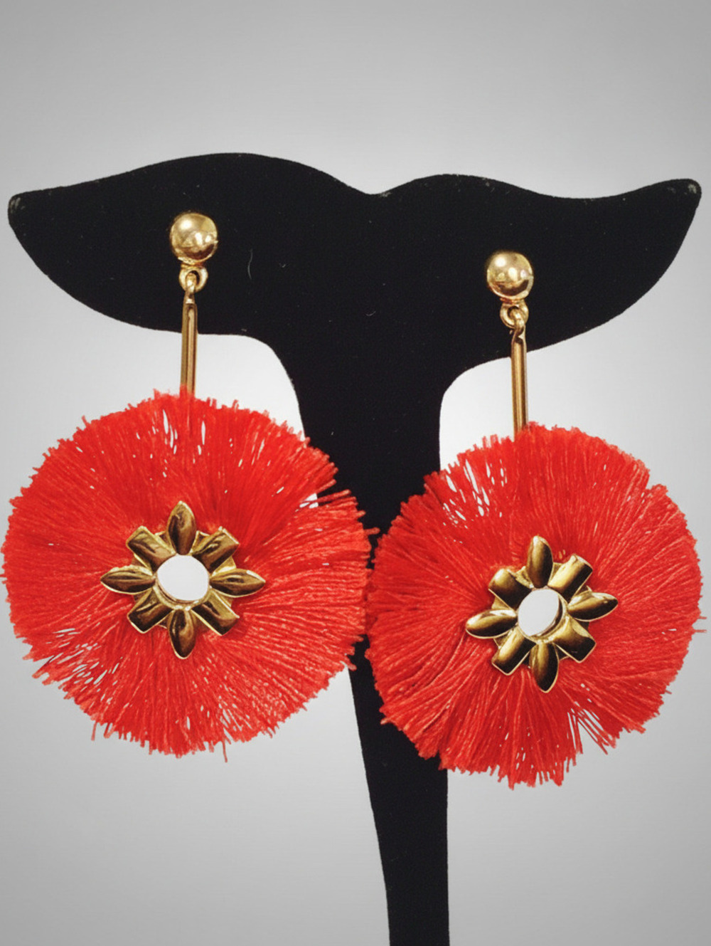 Baublebar Dangle Pierced Earrings Red Fringe 3” Long Statement Signed rp-23